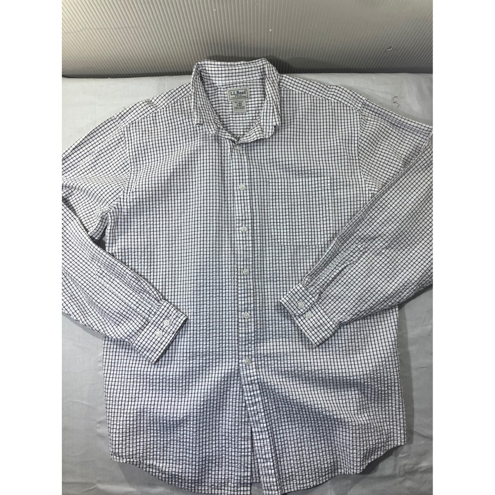 LL Bean Men Long Sleeve Button Down Shirt L REG Gingham Check Cotton Casual Work